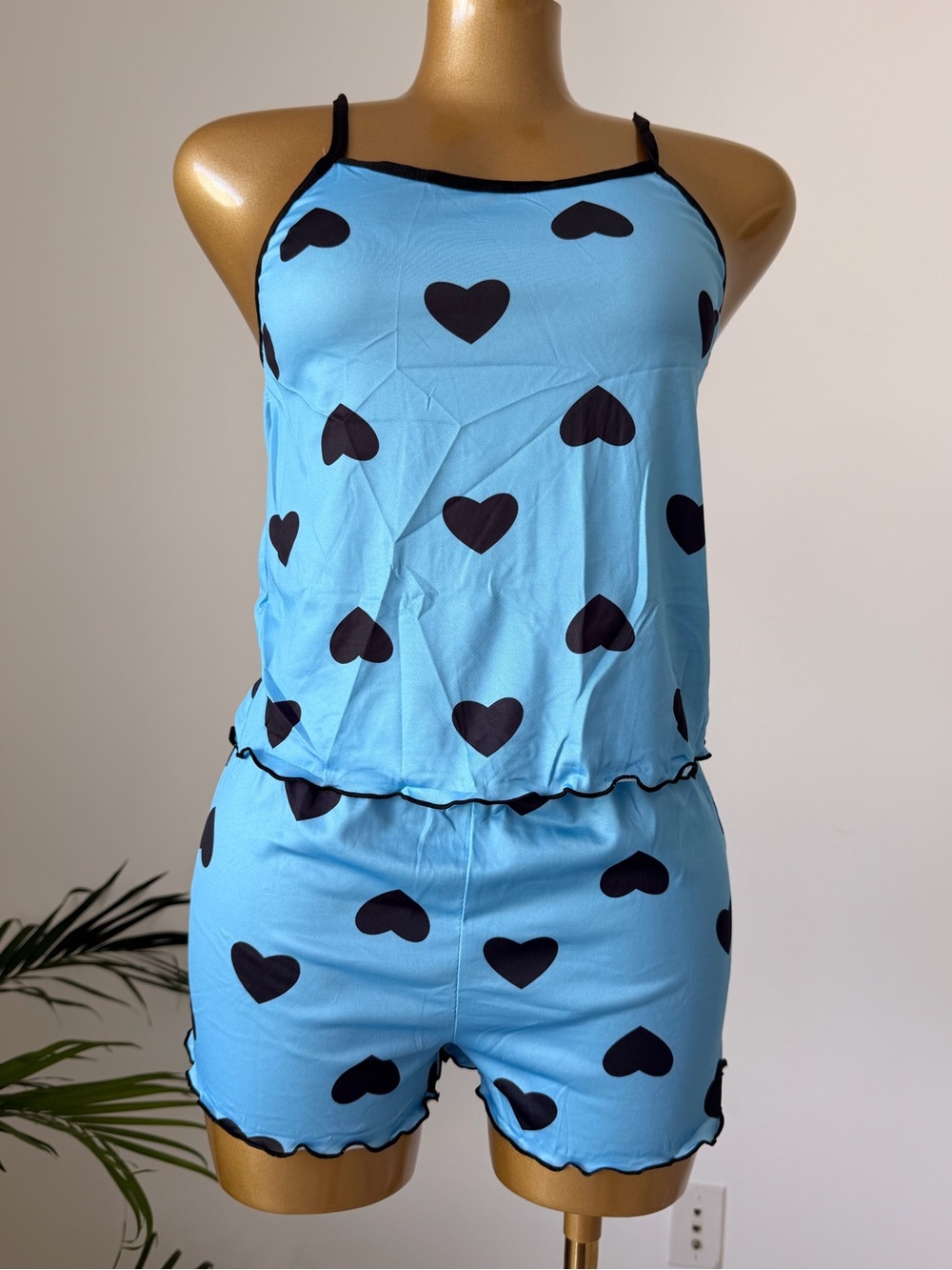 Blue Heart-Print Cami & Short Pajama Set